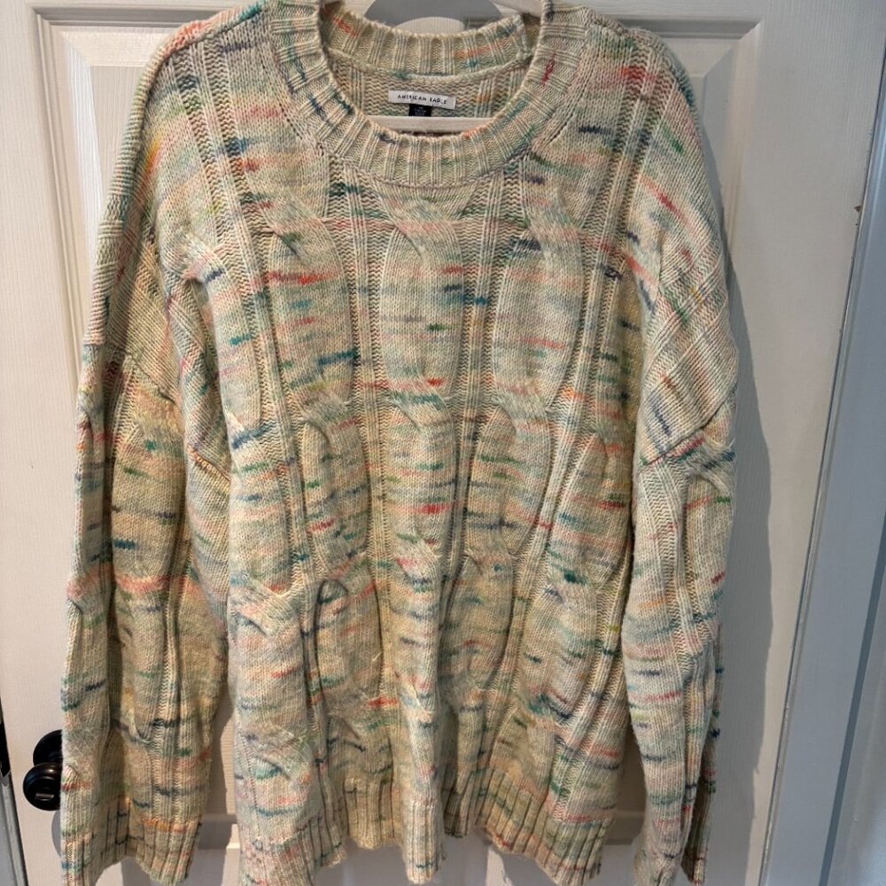 American Eagle Oversized Multicolor Cable Knit Sw… - image 3